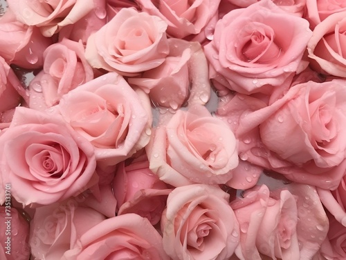Pink rose petals with water drops © Generative Ai