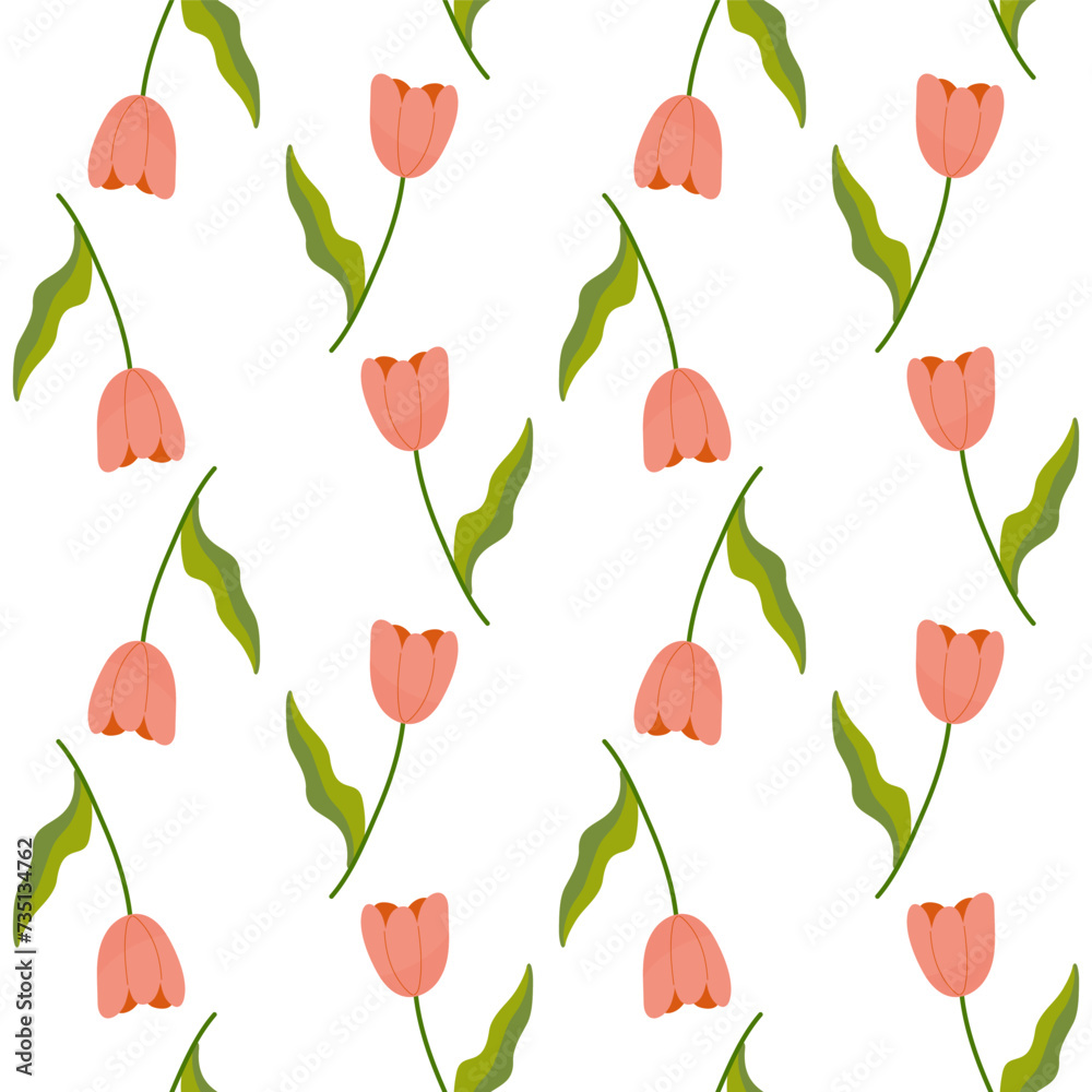 Obraz premium Seamless floral spring tulips pattern.Vector illustration. For your design, gift paper, fabric.