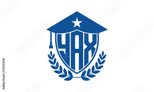 YAX three letter iconic academic logo design vector template. monogram, abstract, school, college, university, graduation cap symbol logo, shield, model, institute, educational, coaching canter, tech photo