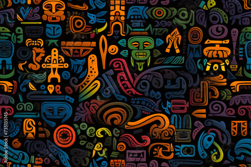 Ethnic handmade ornament, Folk Nordic Symbols. Seamless pattern for your design Creative hand drawn african pattern with geckos and ornaments, abstract background, great for textiles, Generative Ai