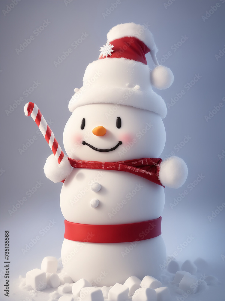 A photo of a Cartoon Marshmallow character with Christmas theme snow man Generative AI