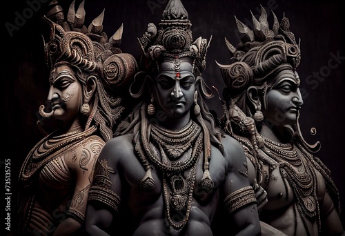 Brahma, Vishnu and Shiva are the three main deities of Hinduism. Generative AI photo