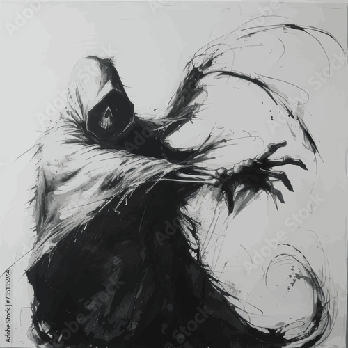 The Grim Reaper emerging from the void, beckoning with skeletal hand.eps