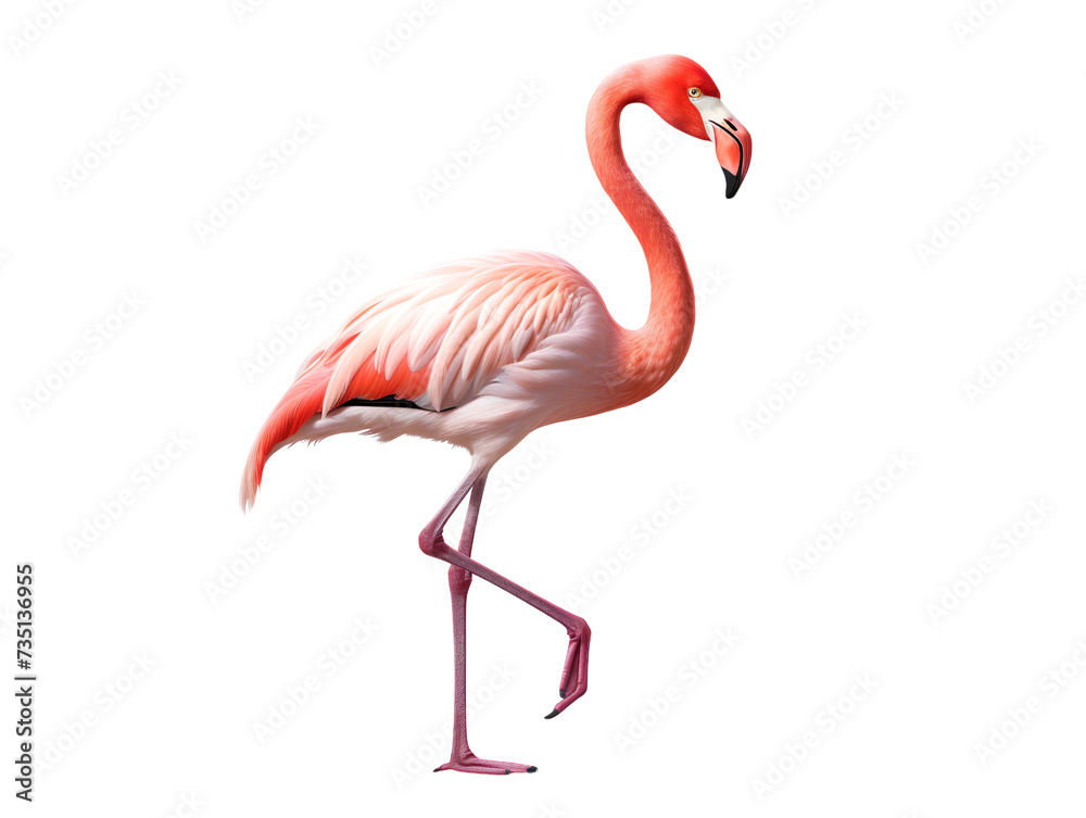 Fototapeta premium Cartoon Flamingo, isolated on a transparent or white background