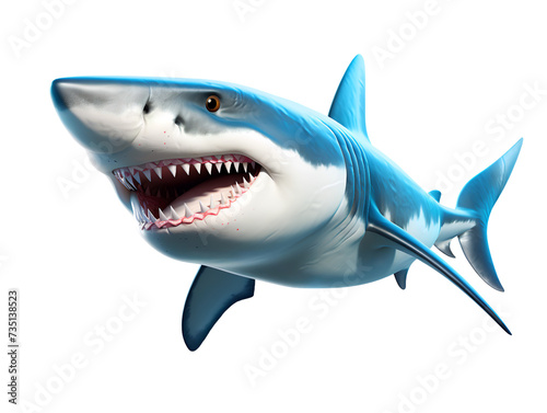 Fierce Cartoon Shark  isolated on a transparent or white background