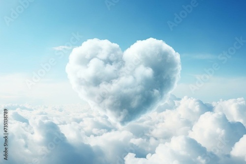 Large, fluffy heart formed by clouds. Cloud-shaped heart with a natural appearance floating in the sky. Generative AI © Renata