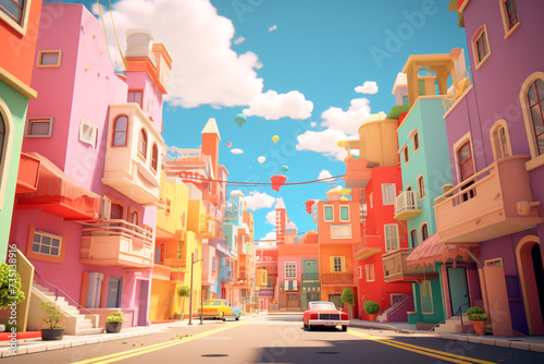 A Vibrant Journey Through a Colorful Town. Fantasy Backdrop Concept Art Realistic Illustration Background Digital Painting CG Artwork Scenery Artwork Serious Book Illustration Generative Ai © AbdullahAl
