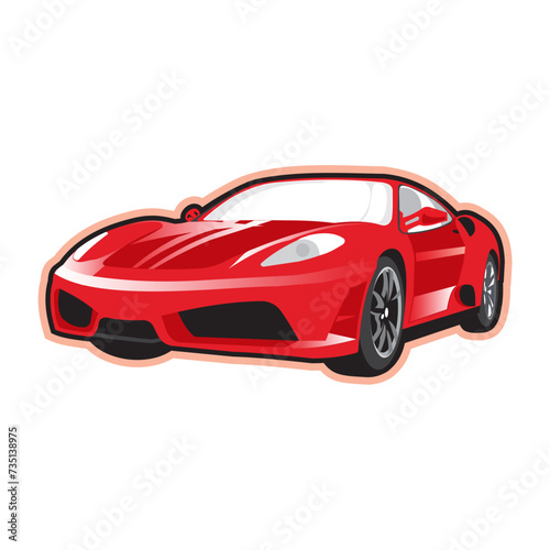 Speeding Race Car high speed  Red color. Vector Image