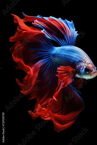 A vibrant red and blue fish swimming against a black background. Perfect for aquatic themes and marine life concepts