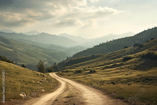 Morning on the road to Jasper, Alberta, Canada during fall season with trees changing colors Cycling mountain road. Misty mountain road in high mountains.. Cloudy sky with mountain road. Generative Ai