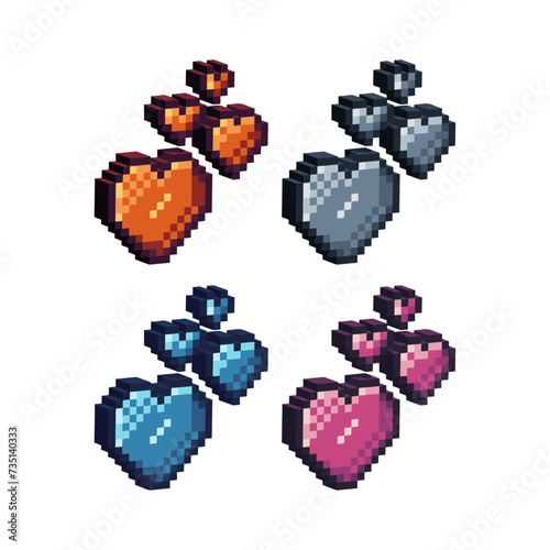 Isometric Pixel art 3d of heart icon for items asset.Heart icon on pixel bits style.8-bits perfect for game asset,design asset element,app,website, Vector illustration.