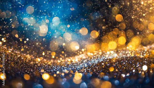 Abstract background with bokeh effect, blue, golden, black