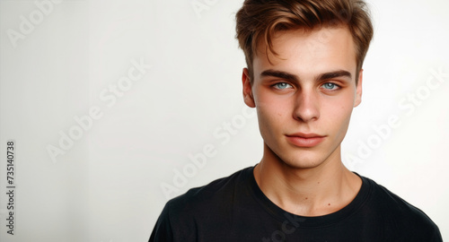 Trendy young man with cool hairstyle. Portrait of young male fashion model. young man looking at camera. High Fashion male model posing.