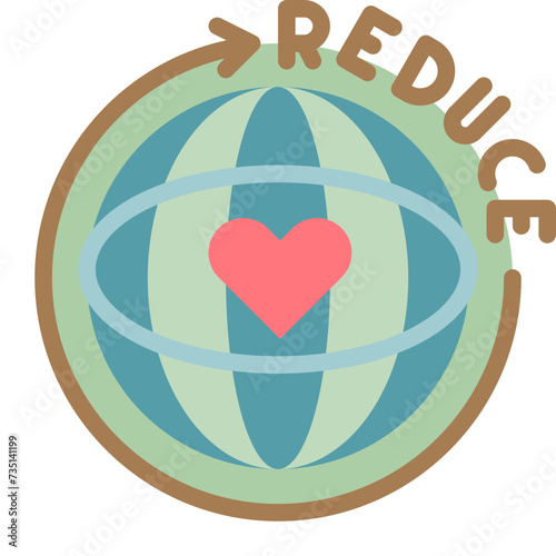 reduce earth / heart / save / love flat style icons