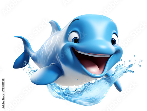 A Joyful Cartoon Whale Spouting Water  isolated on a transparent or white background