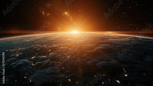 A beautiful view of the sun rising over the earth. This image captures the serene and awe-inspiring moment of a new day dawning.