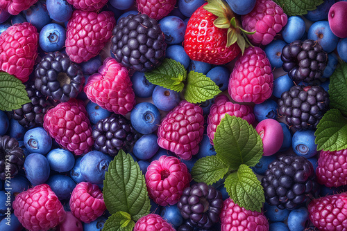Colorful berry pattern of various fresh berries
