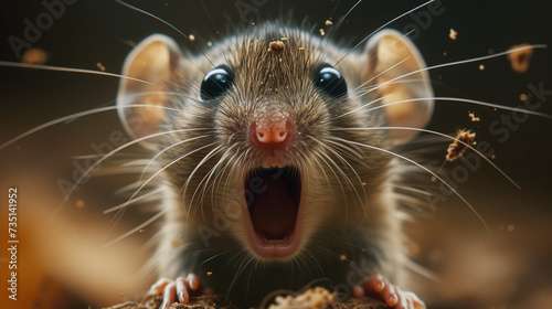 Close-Up of a Rodent Vocalizing with Dirt Particles
