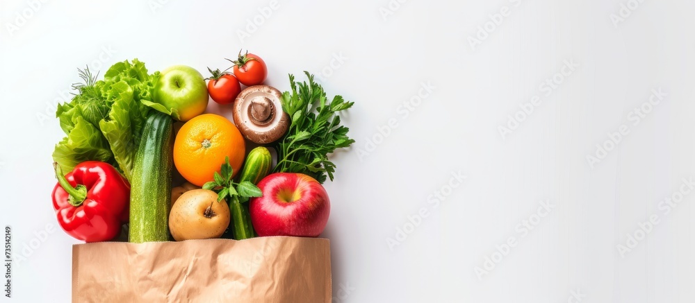 Organic Fresh Fruits and Vegetables in Eco-friendly Paper Bag for Healthy Eating and Cooking Ingredients Organic Fresh Fruits and Vegetables in Eco-friendly Paper Bag for Healthy Eating and Cooking Ingredients