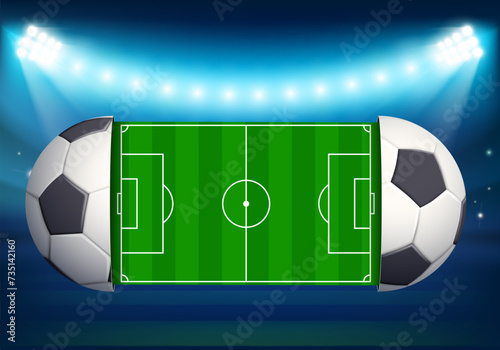 Scheme of a soccer field with game tactics. Against the backdrop of a football stadium. Stock vector illustration