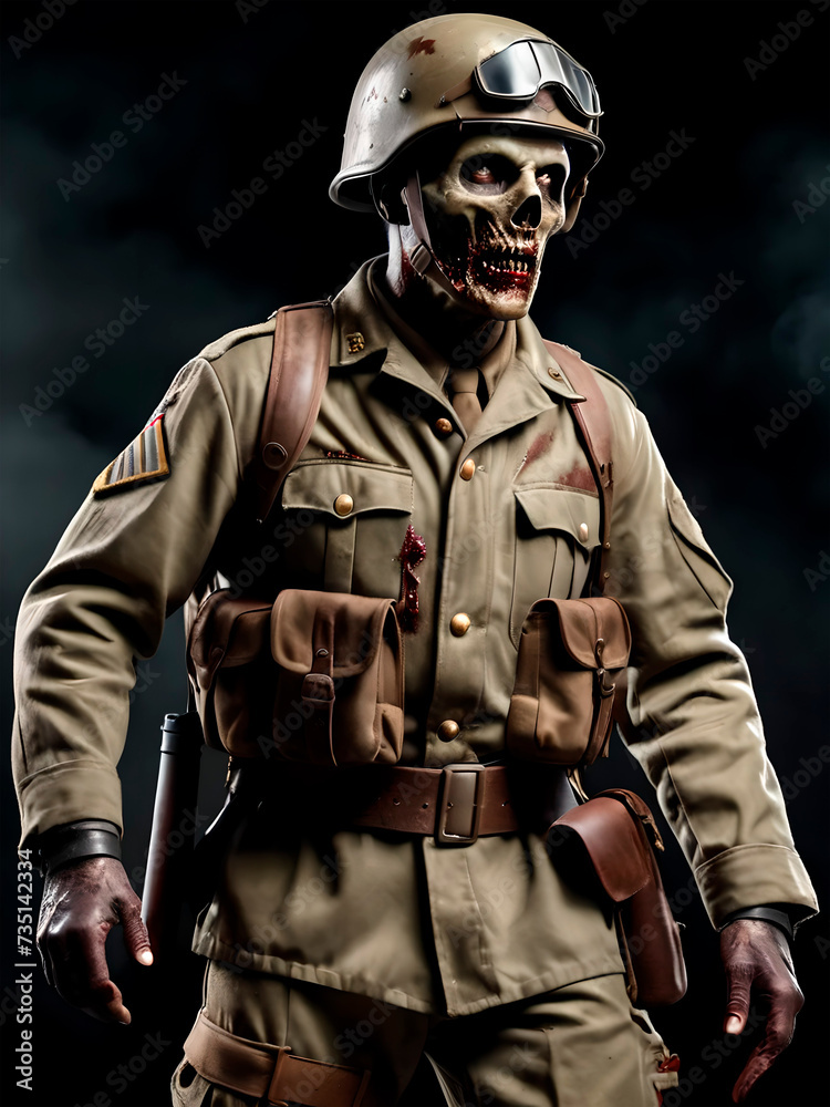 Naklejka premium Zombie Soldier of World War II, Generative IA