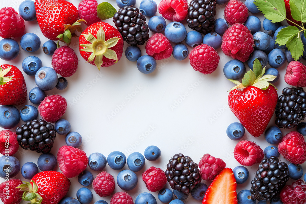 Many different berries in the form of a frame on a white background Many different berries in the form of a frame on a white background