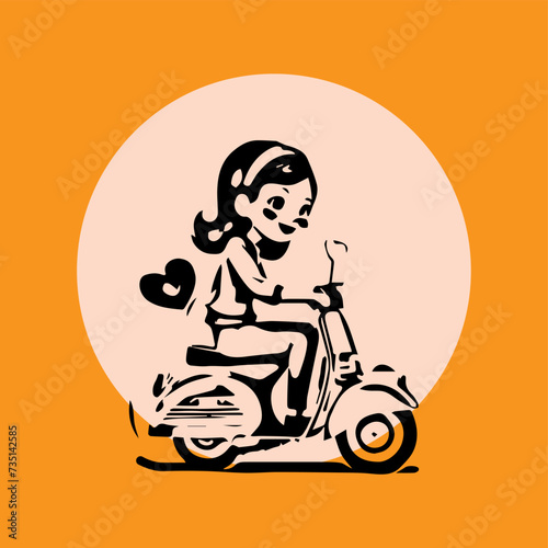 cute couple scooter logo vector illustration
