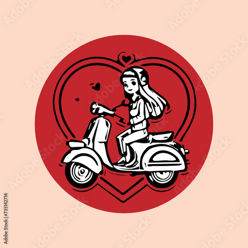 cute couple scooter logo vector illustration