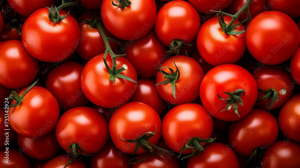 Red tomatoes top view close up frame background wallpaper