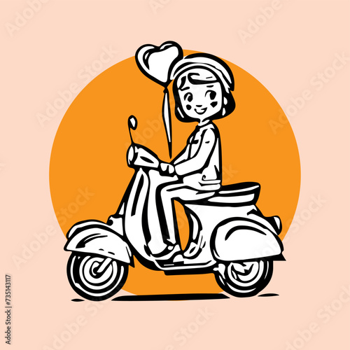 cute couple scooter logo vector illustration