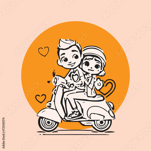 cute couple vespa logo vector illustration