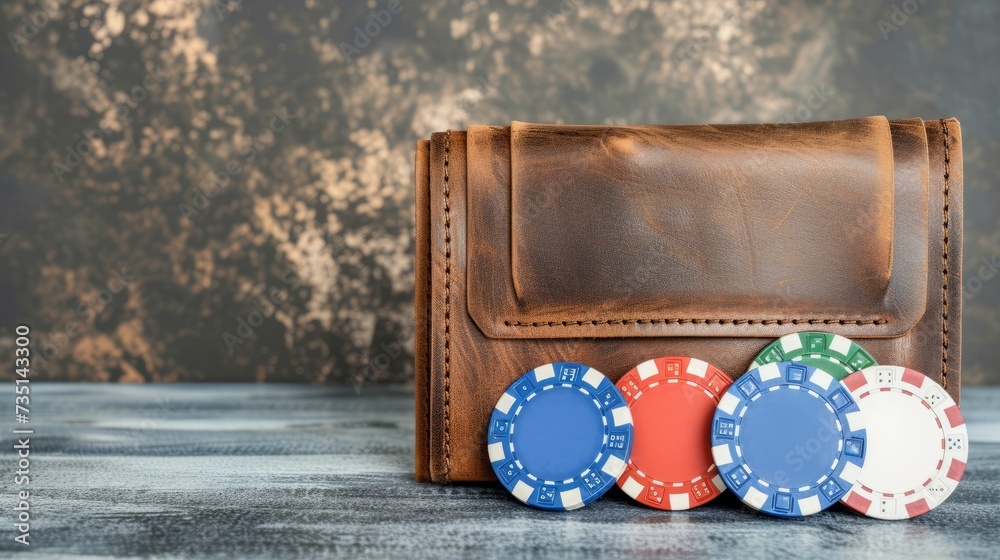 Obraz premium A few casino chips and an empty wallet on the table, symbolizing the financial aftermath of gambling, Betting addiction, Gambling addiction,