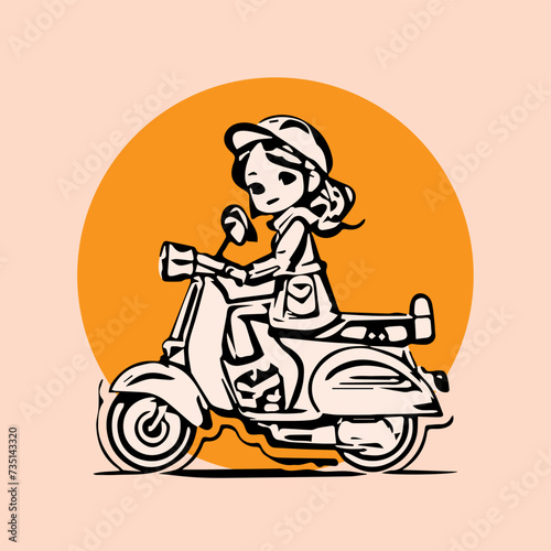 cute couple scooter logo vector illustration