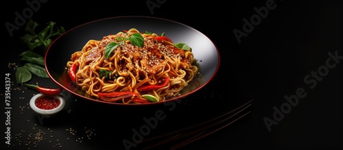 Traditional Chinese cuisine Dan Dan Noodle. Creative Banner. Copyspace image