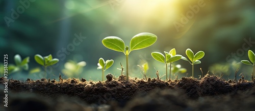 The Sapling are growing from the soil with sunlight with digital data information. Creative Banner. Copyspace image © HN Works