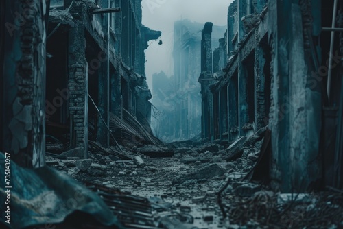 A picture of a dark alley with a building in the background. This image can be used to depict mystery or urban settings
