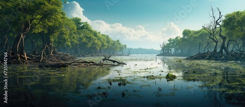 The world largest mangrove forest with wildlife. Creative Banner. Copyspace image © HN Works
