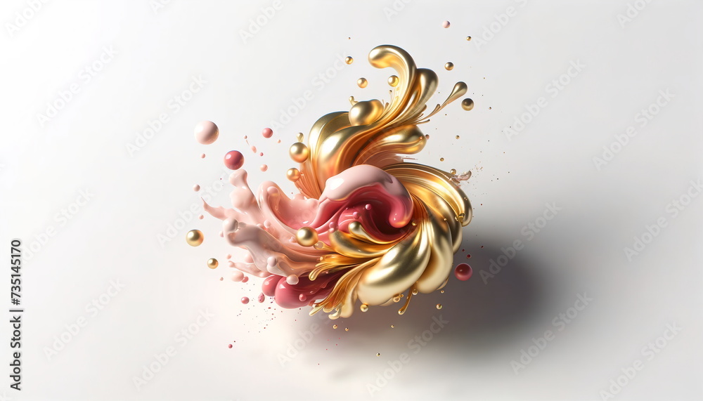 Fototapeta premium small abstract gold and pink splash of paint, in a Japanese style, isolated on the left side of a clean white background