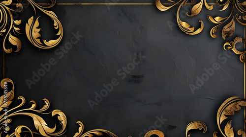 black background in a gold patterned frame with copy space photo