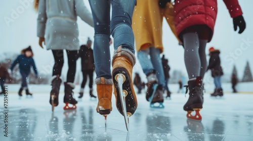 People enjoying ice skating on an ice rink. Suitable for winter sports and recreational activities photo