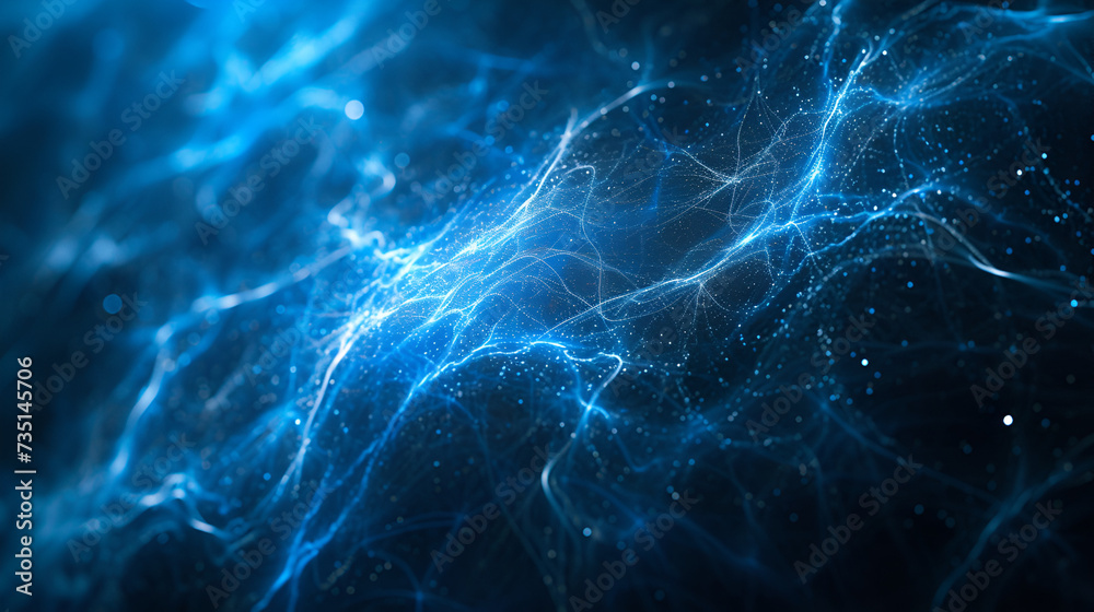  Abstract background of glowing blue mesh or interwoven lines on a dark background, generative ai
