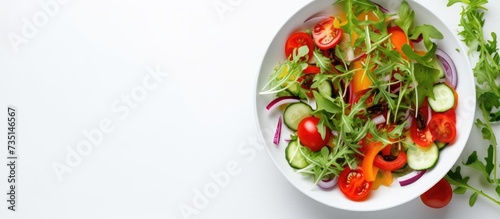 top view mix vegetable salad on white bowl. Creative Banner. Copyspace image