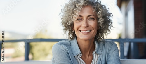 Old adult asia curly hair female sitting easy relax on sofa couch toothy smile looking at camera at cozy home for happy early retired in older people elderly mental health care aging skin lady