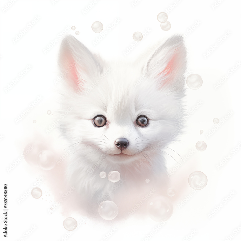 Obraz premium baby white fox face with bubble