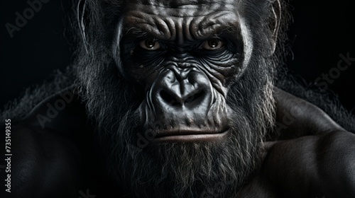 Close-Up of Gorilla Face on Dark Background © Naqash