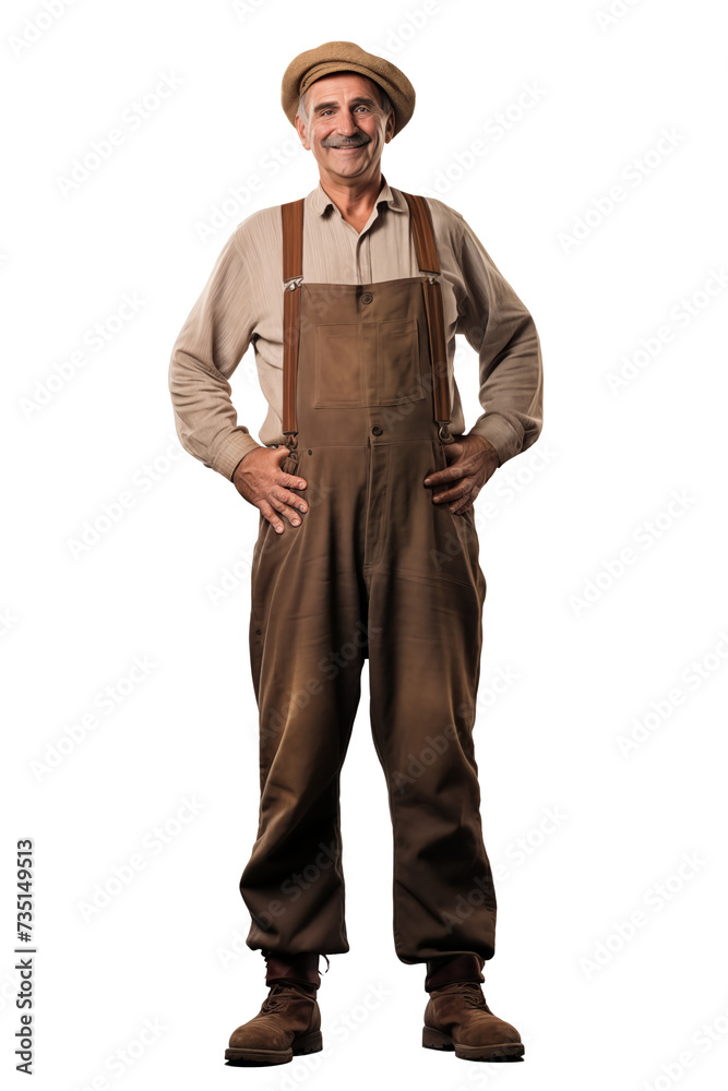 Mature Farmer with a Friendly Smile in Work Overalls Mature Farmer with a Friendly Smile in Work Overalls