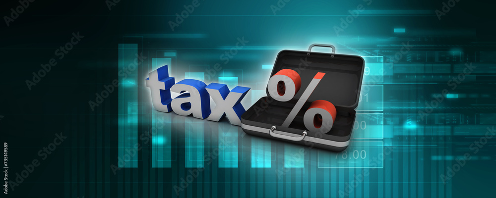 Naklejka premium 3d illustration Tax Concept with percentage symbol with briefcase