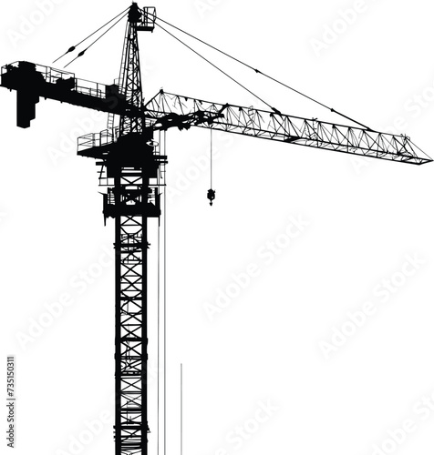 Silhouette Rail Mounted Tower Crane Industrial Heavy Equipment Black Color Only