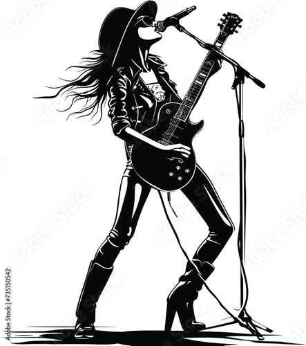 Silhouette lady rocker in perform black color only full body