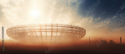 Thermic rays imprinted a permanent shadow of a gasometer The intensity of the blast bleached out the unshadowed surface two kilometers from the hypocenter. Creative Banner. Copyspace image photo